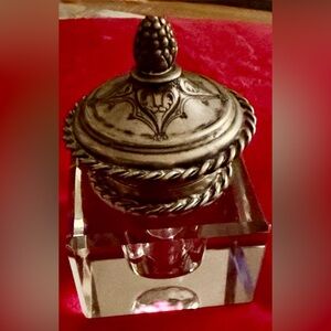 Antique Silver and Crystal Cubed Inkwell